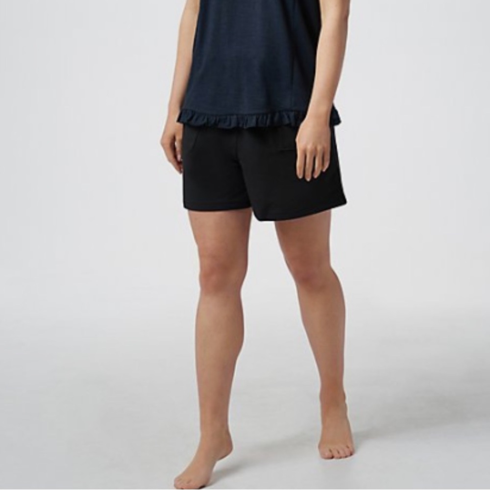 NEW AnyBody French Terry Tie Waist Shorts-Black-Small-A354750
